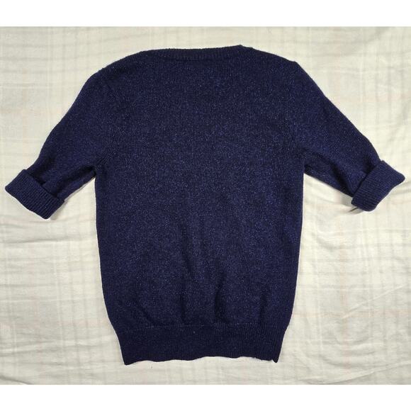 Halogen X Atlantic-Pacific Short Sleeve Sweater Wool Blend Blue Glitter Glam XS - Picture 3 of 8